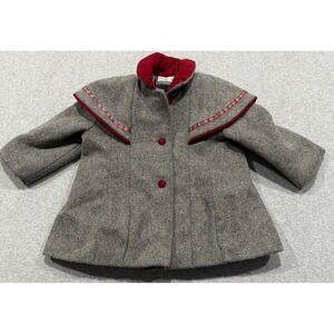 Casual Time 4t Wool Winter Coat Gray with Burgundy Accents, Floral Ribbon